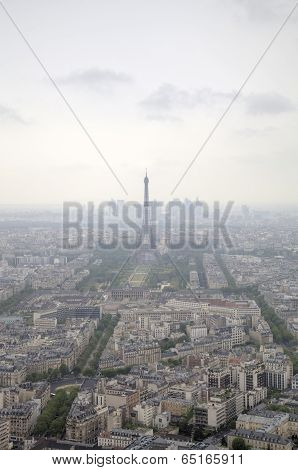 Foggy Paris. View from Monparnas Tower. France