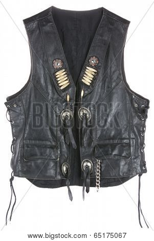 Vintage Leather biker jacket vest custom made open isolated on white