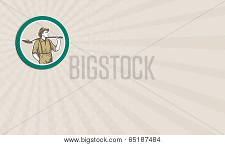 Business Card Prospector Miner With Shovel Circle Retro