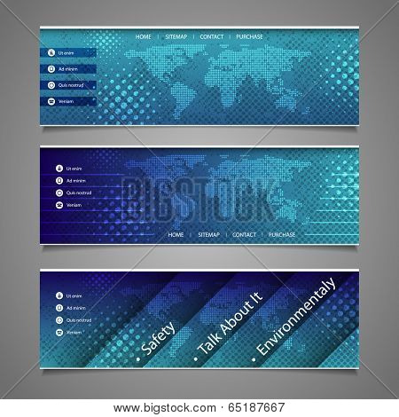 Web Design Elements - Abstract Header Design with Dotted Earth Map