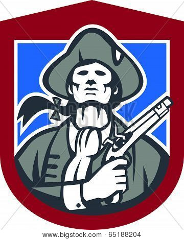 American Patriot With Flintlock Shield Retro