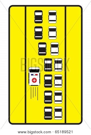 Traffic Sign Advise Cars To Give Left Way To Ambulance.