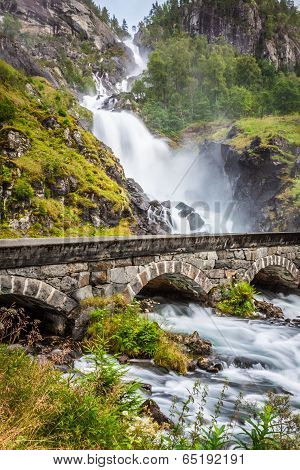 The Famous Laatefossen In Odda, One Of The Biggest Waterfalls In Norway