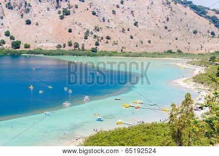 Beach In Village Kavros In Crete  Island, Greece. Magical Turquoise Waters, Lagoons. Travel Backgrou