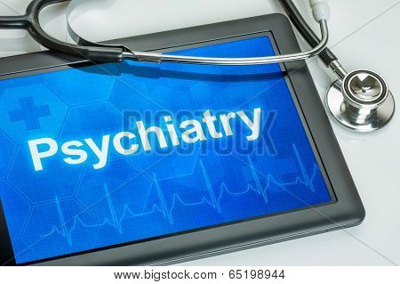 Tablet with the medical specialty Psychiatry on the display