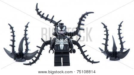 Ankara, Turkey - January 24, 2014: Lego Marvel super heroes minifigure Venom, dark side of Spiderman isolated on white background.