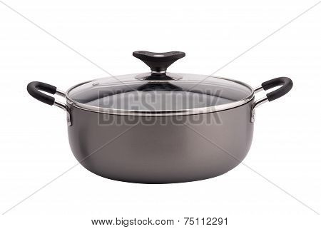 Non-stick sauce pan on white background