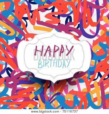 Card with seamless pattern and badge with happy birthday. Vector