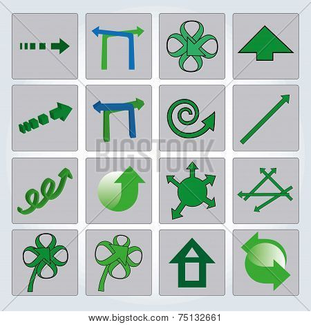Set of green arrows. Vector illustration. Up and down