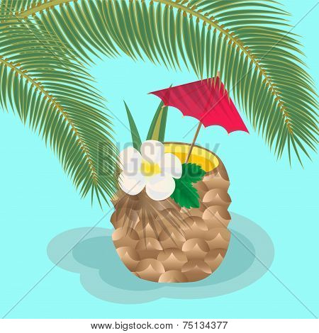 Tropical Cocktail Under Palm Trees.