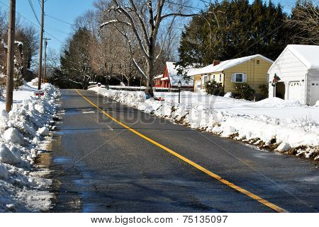Plowed Street After A Winter Snow Storm