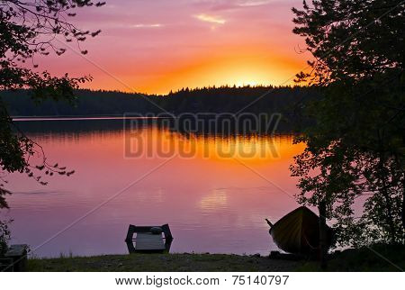 Sunset At Kuusamo Lake In Finland.