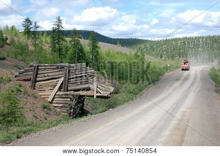 Gravel Road Kolyma To Magadan Highway At Yakutia