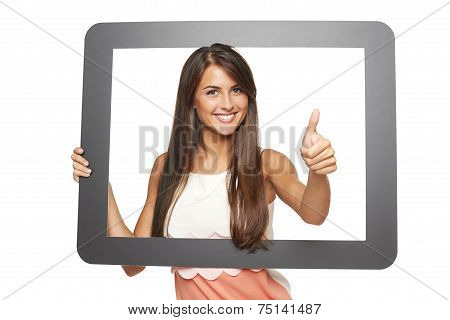Woman looking through frame