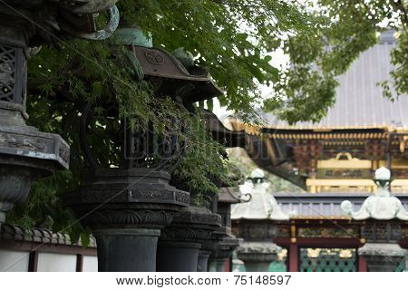 Temple and stone lanterns