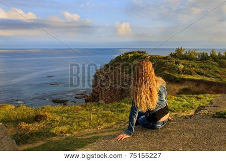 beautiful blonde woman on the beach in Hendaye