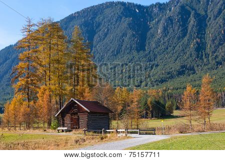 Mountain Landscape with Old Wooden Hut