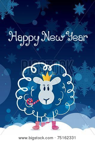 Funny Sketching Sheep - Symbol Of The New Year 2015. Vector Postcard