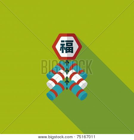Chinese New Year Flat Icon, Eps10, Chinese Festival Couplets With Firecrackers Means 