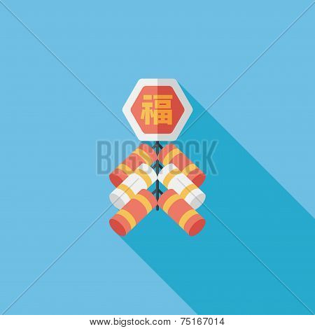 Chinese New Year Flat Icon, Eps10, Chinese Festival Couplets With Firecrackers Means 