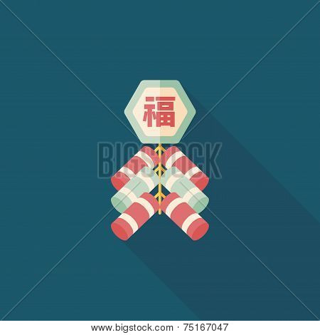 Chinese New Year Flat Icon, Eps10, Chinese Festival Couplets With Firecrackers Means 