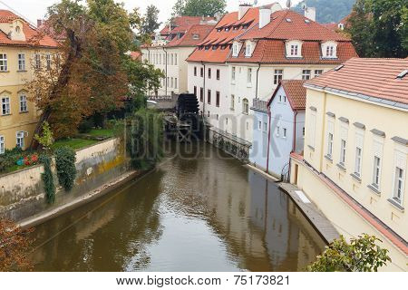 Prague. The Old Water Mill On The River Devil.