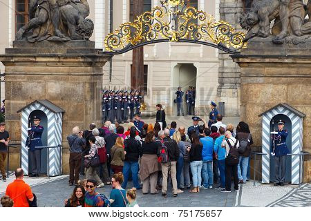 Prague. Soldiers Guard Of Honor Near The Presidental Palace.