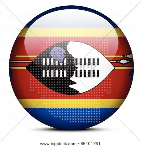 Map With Dot Pattern On Flag Button Of Kingdom  Swaziland