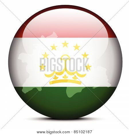 Map On Flag Button Of Republic Tajikistan