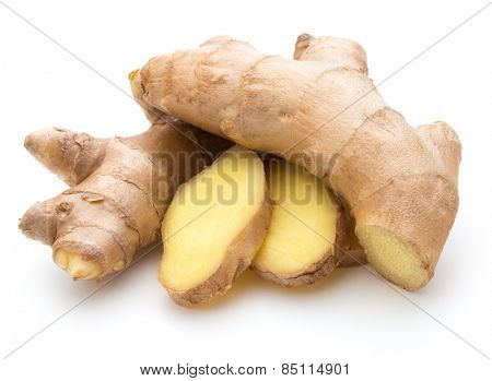 Fresh ginger root or rhizome isolated on white background cutout