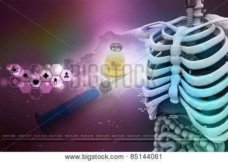 human anatomy with medicine bottle