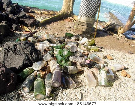 Bottles After A Party At The Beach In Candi Dasa