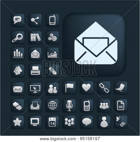 application, office, business, mobile, smartphone, interface, communicaiton icons, signs, illustrations concept design set, vector