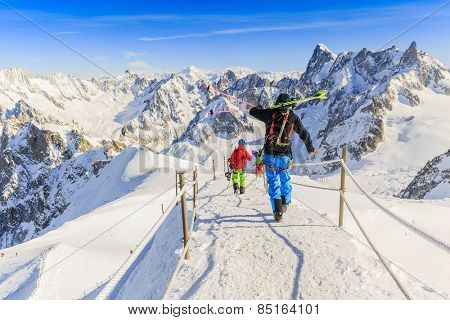 Grand Jorasses and freeriders, extreme ski, Aiguille du Midi, French Alps