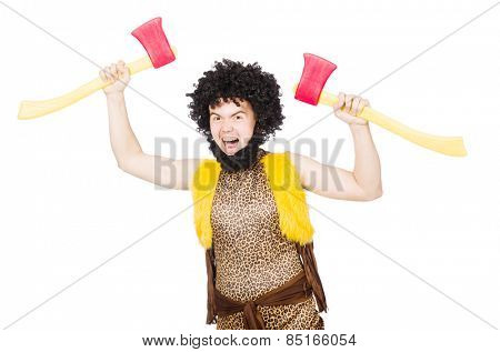 Savage man isolated on white