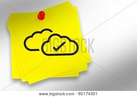 Clouds graphic against sticky note with red pushpin