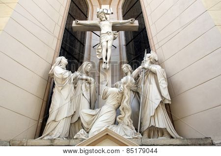 MARIJA BISTRICA, CROATIA - JULY 14: Crucifixion, Basilica Assumption of the Virgin Mary in Marija Bistrica, Croatia, on July 14, 2014