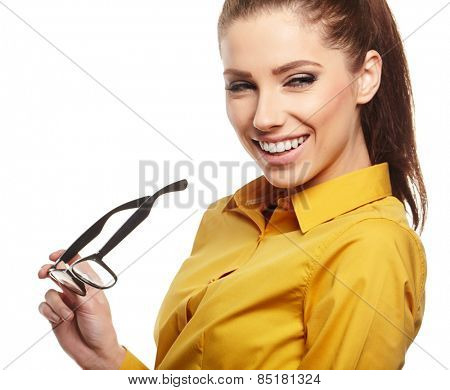 Business woman with glasses on isolatd background