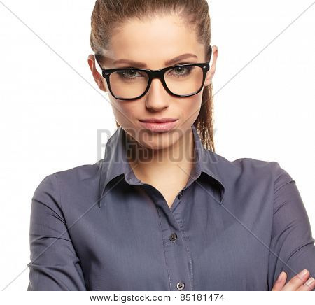 Business woman with glasses on isolatd background