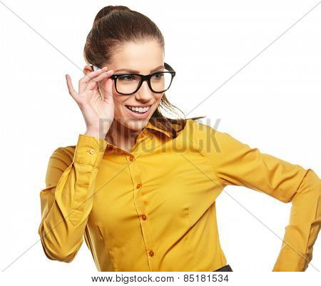 Business woman with glasses on isolatd background