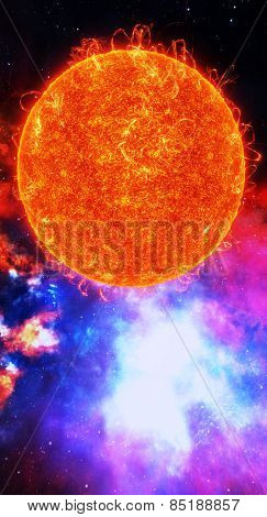 Surface of the sun with energy explosions