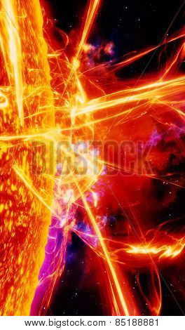 Surface of the sun with energy explosions