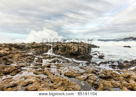 Sunset At The Rocky Coast In Tenesar, Lanzarote