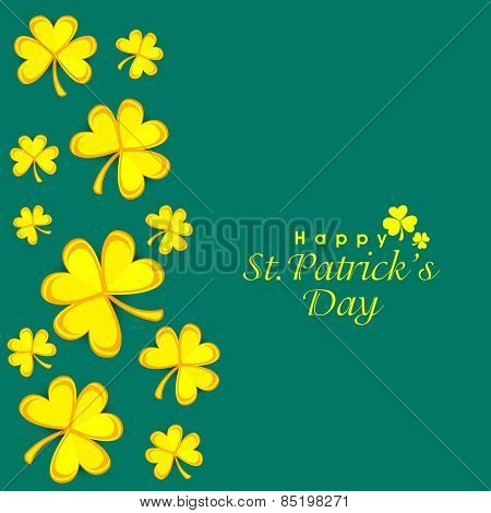 Elegant greeting card design decorated with yellow shamrock leaf for Happy St. Patrick's Day celebration.