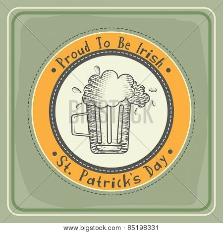 Vintage sticker, tag or label design with beer mug for St. Patrick's Day celebration.