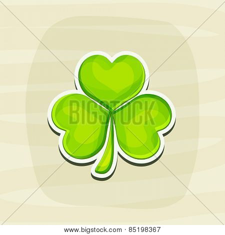Sticker, tag or label design with Irish lucky clover leaf for Happy St. Patrick's Day celebration.