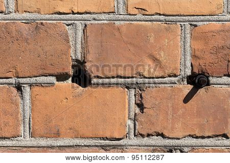 hole and a bolt brick background