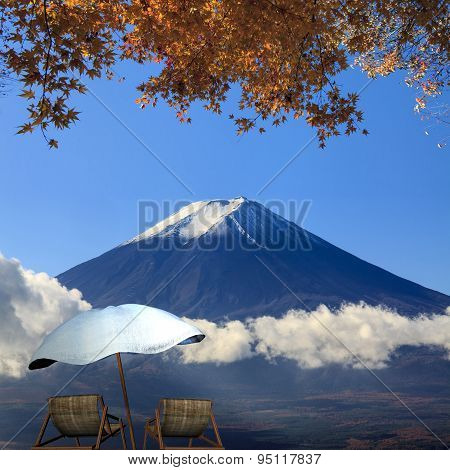 Image Of Sacred Mountain Of Fuji In The Background At Japan