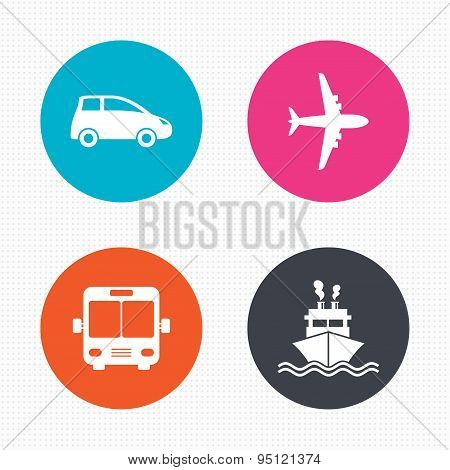 Transport icons. Car, Airplane, Bus and Ship.