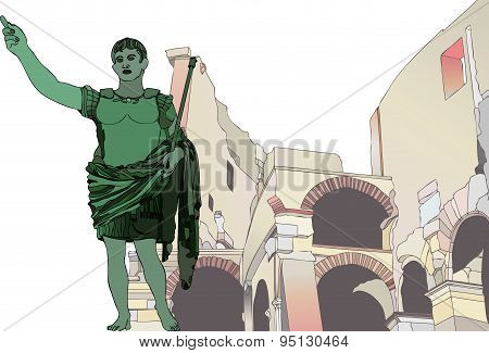 Statue Of Emperor Gaius Julius Caesar To The Roman Colosseum